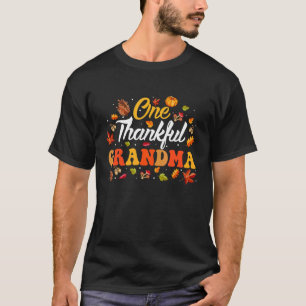 One Thankful Grandma Turkey Autumn Leaves Fall Tha T-Shirt