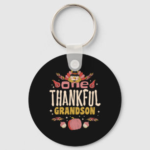One Thankful Grandson Tee Fall Autumn Thanksgiving Key Ring
