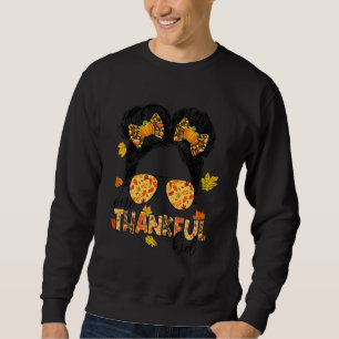 One Thankful Kid Messy Bun  Fall Autumn Thanksgivi Sweatshirt