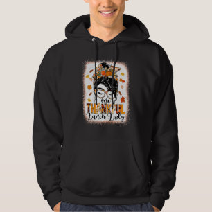One Thankful Lunch Lady Messy Bun Women Fall Thank Hoodie