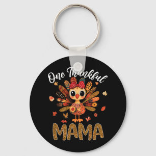 One Thankful Mama Autumn Fall Turkey Thanksgiving Key Ring