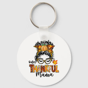One Thankful Mama Funny Messy Bun Fall Autumn Than Key Ring