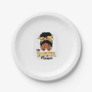 One Thankful Mama Funny Messy Bun Thanksgiving Paper Plate