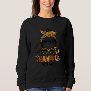 One Thankful Mama Messy Bun Fall Autumn Thanksgiv Sweatshirt