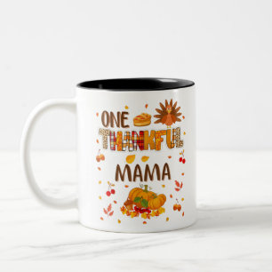 One Thankful Mama Mum Life Fall Vibes Thanksgiving Two-Tone Coffee Mug