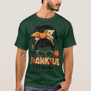 One Thankful Memaw Messy Bun Fall Autumn Thanksgiv T-Shirt