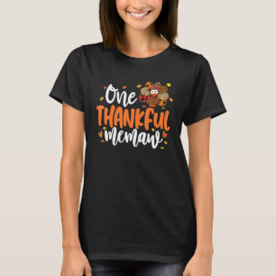 One Thankful Memaw Turkey Leopard Plaid Thanksgivi T-Shirt