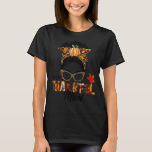 One Thankful Mimi Messy Bun Fall Autumn Thanksgiv T-Shirt