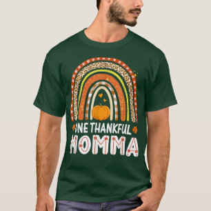 One Thankful Momma Rainbow Leopard Fall Autumn Tha T-Shirt