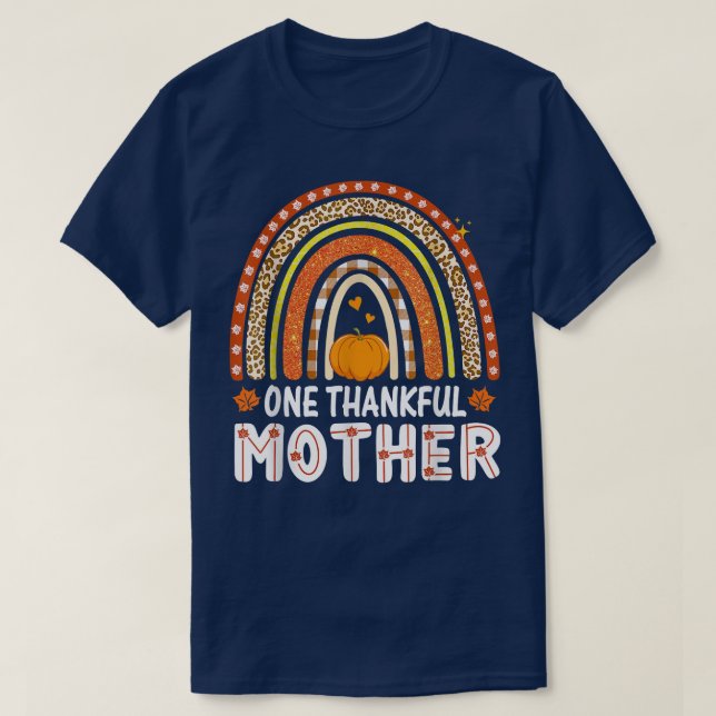 One Thankful Mother Rainbow Leopard Fall Autumn Th T-Shirt (Design Front)