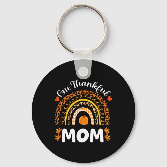 One Thankful Mum Thanksgiving Rainbow Fall Leopard Key Ring (Front)