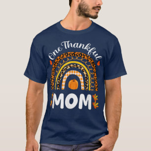 One Thankful Mum Thanksgiving Rainbow Fall Leopard T-Shirt