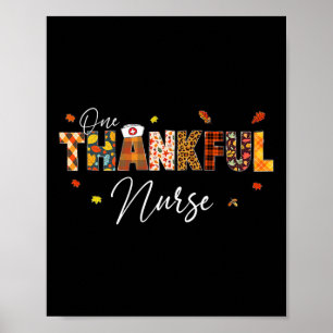 One Thankful Nurse Thanksgiving Day Leopard Plaid Poster