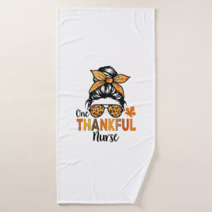 One Thankful Nurse Thanksgiving Women Messy Bun Le Bath Towel