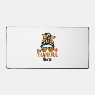 One Thankful Nurse Thanksgiving Women Messy Bun Le Desk Mat
