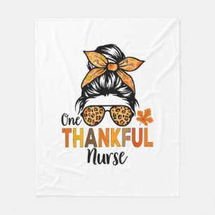 One Thankful Nurse Thanksgiving Women Messy Bun Le Fleece Blanket