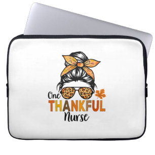 One Thankful Nurse Thanksgiving Women Messy Bun Le Laptop Sleeve