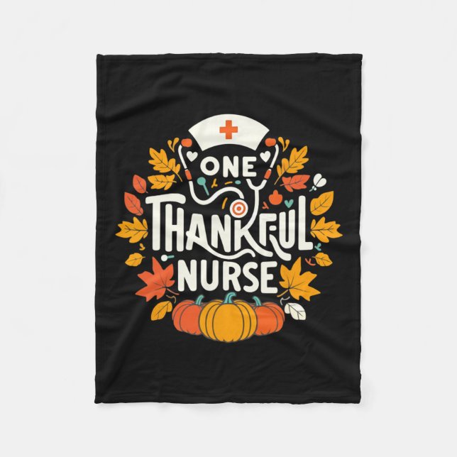 One Thankful Nurse Turkey Thanksgiving Scrub Top F Fleece Blanket (Front)