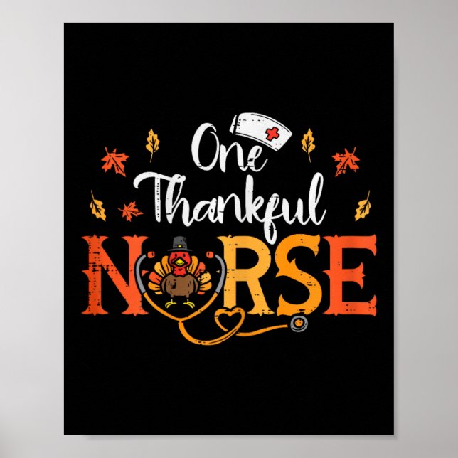 One Thankful Nurse Turkey Thanksgiving Scrub Top F Poster (Front)