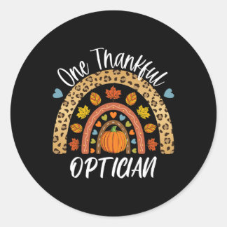One Thankful Optician Cute Rainbow Autumn Fall  Classic Round Sticker