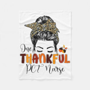 One Thankful Pct Nurse Messy Bun Leopard Thanksgiv Fleece Blanket