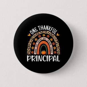 One Thankful Principal Thanksgiving Rainbow Leopar 6 Cm Round Badge