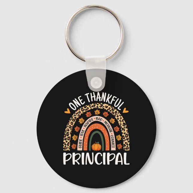 One Thankful Principal Thanksgiving Rainbow Leopar Key Ring (Front)