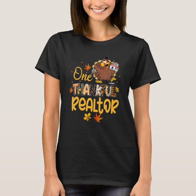 One Thankful Realtor Turkey Pilgrim Hat Thanksgivi T-Shirt (Front)