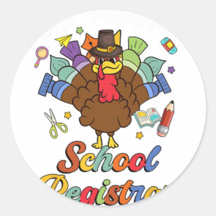 One Thankful School Registrar Turkey Happy Thanksg Classic Round Sticker