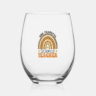 One Thankful Science Teacher Groovy Thanksgiving R Stemless Wine Glass