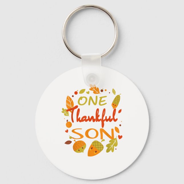 One Thankful Son Shirt Family Thanksgiving 2021 ma Key Ring (Front)