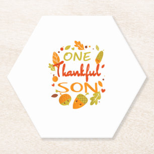 One Thankful Son Shirt Family Thanksgiving 2021 ma Paper Coaster
