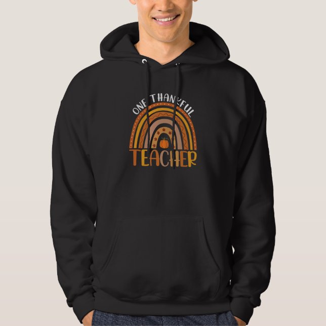 One Thankful Teacher Fall Rainbow Thanksgiving Tea Hoodie (Front)