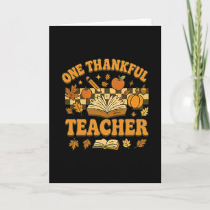 One Thankful Teacher Groovy Book Pumpkin Fall Than Card