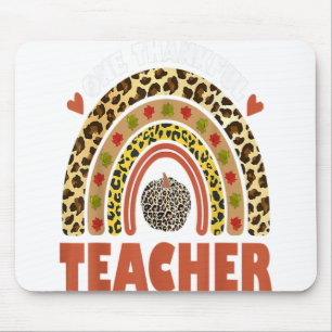 One Thankful Teacher Leopard Rainbow Pumpkin Thank Mouse Pad