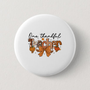One Thankful Teacher Pumpkin Fall Coquette Bow Tha 6 Cm Round Badge