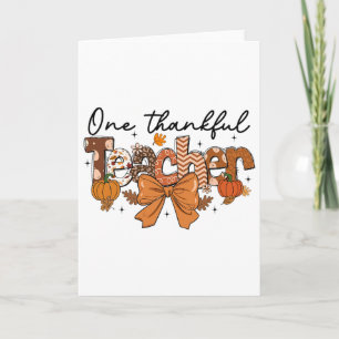 One Thankful Teacher Pumpkin Fall Coquette Bow Tha Card