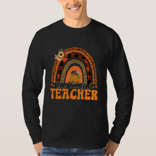 One Thankful Teacher Pumpkin Leopard Rainbow Thank T-Shirt