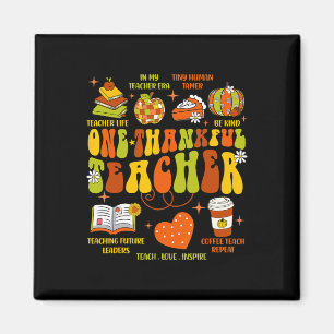 One Thankful Teacher Retro Groovy Teacher Thanksgi Magnet