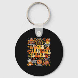 One Thankful Teacher Thanksgiving Groovy Fall Autu Key Ring