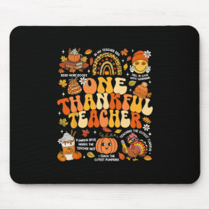 One Thankful Teacher Thanksgiving Groovy Fall Autu Mouse Pad
