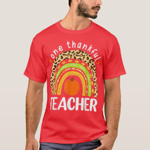 One Thankful Teacher Thanksgiving Leopard Rainbow T-Shirt