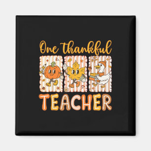 One Thankful Teacher Thanksgiving Preppy Fall Teac Magnet