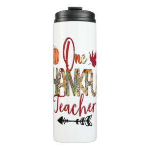 One Thankful Teacher Thanksgiving Pumpkin Leopard Thermal Tumbler