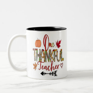 One Thankful Teacher Thanksgiving Pumpkin Leopard Two-Tone Coffee Mug