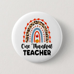 One Thankful Teacher Thanksgiving Rainbow Leopard 6 Cm Round Badge