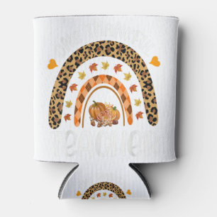 One Thankful Teacher Thanksgiving Rainbow Leopard Can Cooler