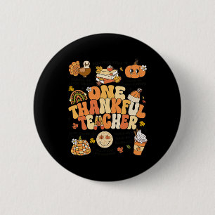 One Thankful Teacher Thanksgiving Retro Autumn Fal 6 Cm Round Badge