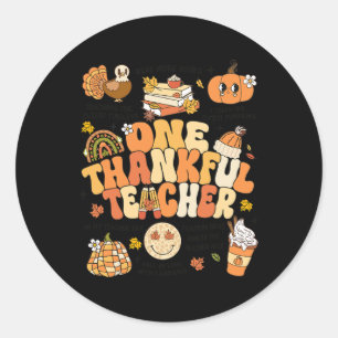 One Thankful Teacher Thanksgiving Retro Autumn Fal Classic Round Sticker