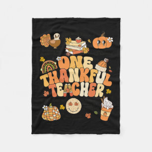 One Thankful Teacher Thanksgiving Retro Autumn Fal Fleece Blanket